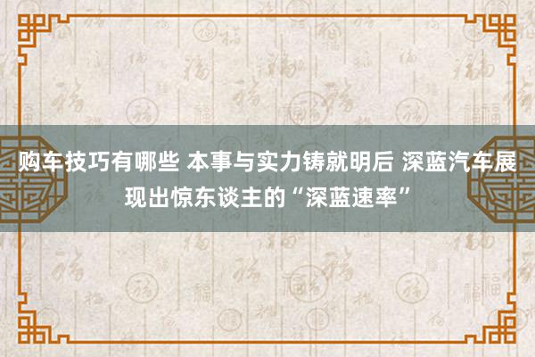   购车技巧有哪些 本事与实力铸就明后 深蓝汽车展现出惊东谈主的“深蓝速率”