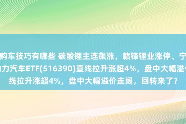   购车技巧有哪些 碳酸锂主连飙涨，赣锋锂业涨停、宁德时间涨3%，新动力汽车ETF(516390)直线拉升涨超4%，盘中大幅溢价走阔，回转来了？