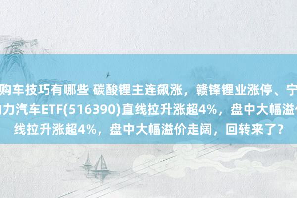   购车技巧有哪些 碳酸锂主连飙涨，赣锋锂业涨停、宁德期间涨3%，新动力汽车ETF(516390)直线拉升涨超4%，盘中大幅溢价走阔，回转来了？