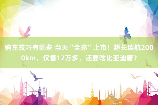   购车技巧有哪些 当天“全球”上市！超长续航2000km，仅售12万多，还要啥比亚迪唐？