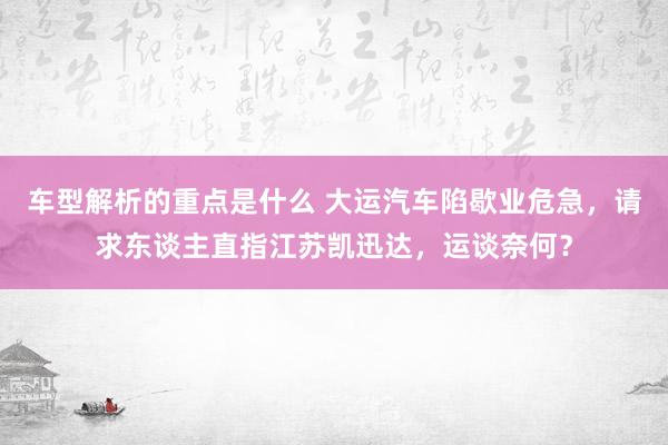   车型解析的重点是什么 大运汽车陷歇业危急，请求东谈主直指江苏凯迅达，运谈奈何？