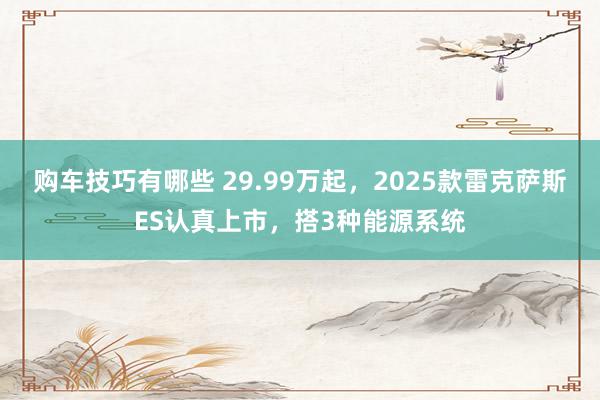   购车技巧有哪些 29.99万起，2025款雷克萨斯ES认真上市，搭3种能源系统