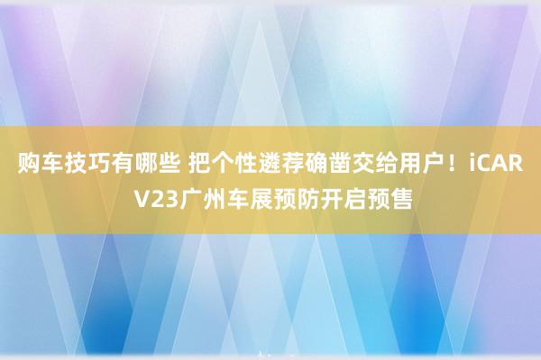   购车技巧有哪些 把个性遴荐确凿交给用户！iCAR V23广州车展预防开启预售