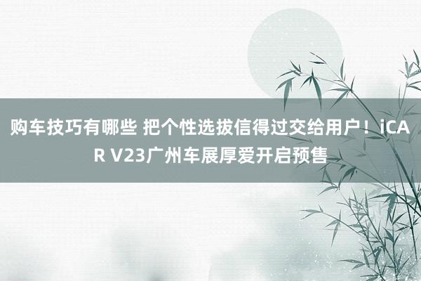   购车技巧有哪些 把个性选拔信得过交给用户！iCAR V23广州车展厚爱开启预售