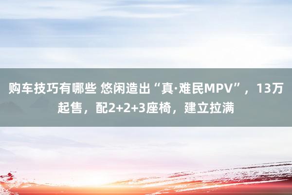   购车技巧有哪些 悠闲造出“真·难民MPV”，13万起售，配2+2+3座椅，建立拉满