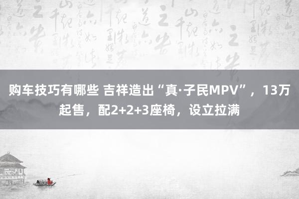   购车技巧有哪些 吉祥造出“真·子民MPV”，13万起售，配2+2+3座椅，设立拉满