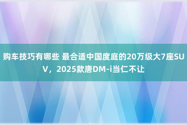 购车技巧有哪些 最合适中国度庭的20万级大7座SUV，2025款唐DM-i当仁不让