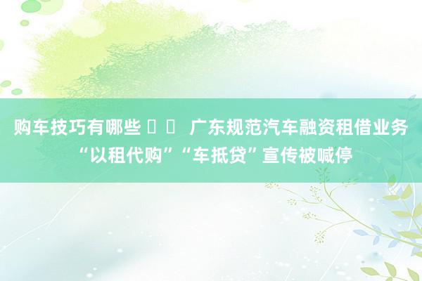 购车技巧有哪些 		 广东规范汽车融资租借业务 “以租代购”“车抵贷”宣传被喊停