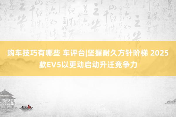 购车技巧有哪些 车评台|坚握耐久方针阶梯 2025款EV5以更动启动升迁竞争力