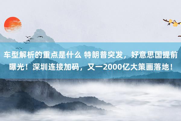 车型解析的重点是什么 特朗普突发，好意思国提前曝光！深圳连接加码，又一2000亿大策画落地！