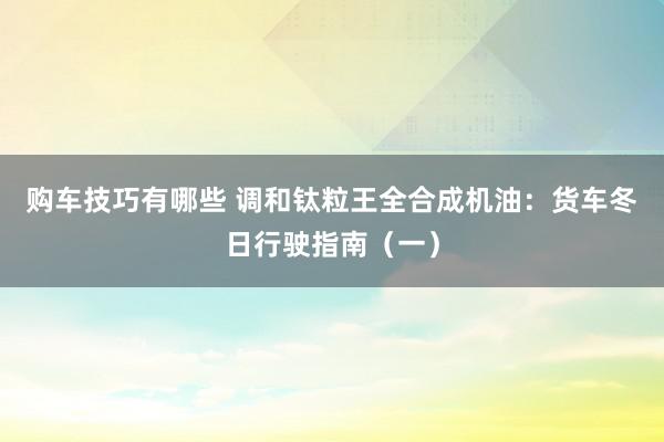 购车技巧有哪些 调和钛粒王全合成机油：货车冬日行驶指南（一）