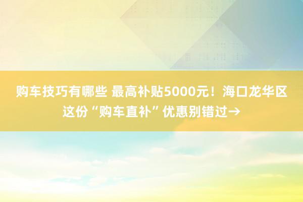 购车技巧有哪些 最高补贴5000元！海口龙华区这份“购车直补”优惠别错过→