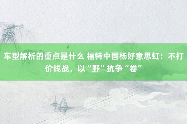 车型解析的重点是什么 福特中国杨好意思虹：不打价钱战，以“野