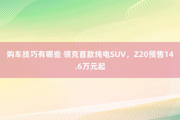   购车技巧有哪些 领克首款纯电SUV，Z20预售14.6万元起