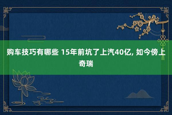   购车技巧有哪些 15年前坑了上汽40亿, 如今傍上奇瑞