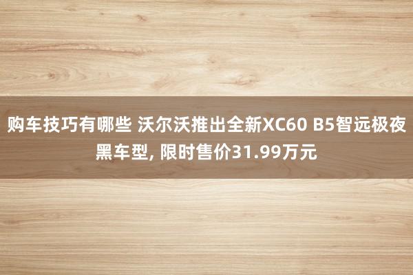   购车技巧有哪些 沃尔沃推出全新XC60 B5智远极夜黑车型, 限时售价31.99万元