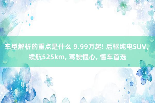 车型解析的重点是什么 9.99万起! 后驱纯电SUV, 续航525km, 驾驶惬心, 懂车首选