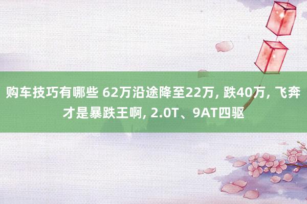   购车技巧有哪些 62万沿途降至22万, 跌40万, 飞奔才是暴跌王啊, 2.0T、9AT四驱