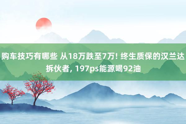 购车技巧有哪些 从18万跌至7万! 终生质保的汉兰达拆伙者, 197ps能源喝92油