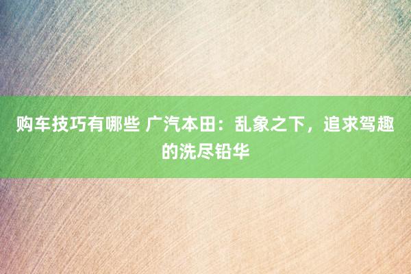 购车技巧有哪些 广汽本田：乱象之下，追求驾趣的洗尽铅华