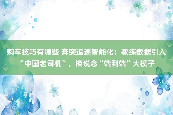 购车技巧有哪些 奔突追逐智能化：教练数据引入“中国老司机”，换说念“端到端”大模子