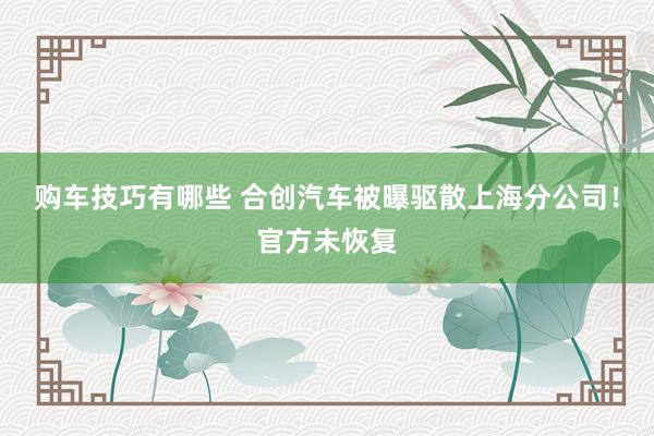   购车技巧有哪些 合创汽车被曝驱散上海分公司！官方未恢复