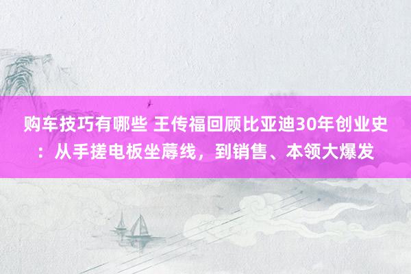 购车技巧有哪些 王传福回顾比亚迪30年创业史：从手搓电板坐蓐