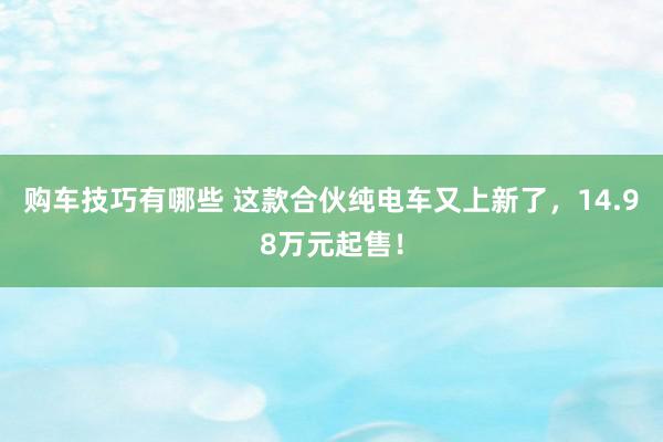   购车技巧有哪些 这款合伙纯电车又上新了，14.98万元起售！