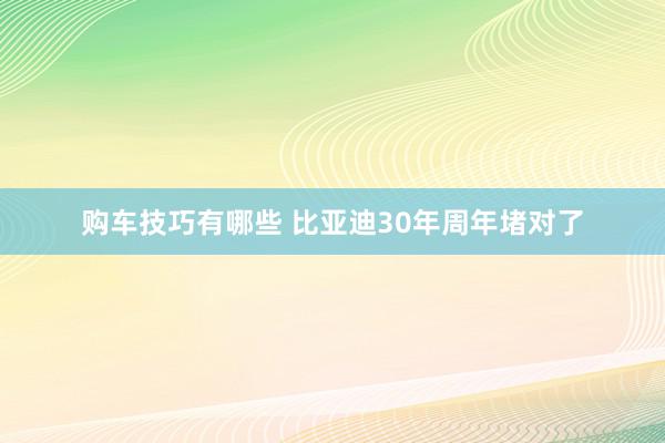   购车技巧有哪些 比亚迪30年周年堵对了