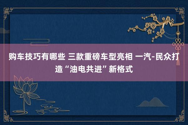   购车技巧有哪些 三款重磅车型亮相 一汽-民众打造“油电共进”新格式