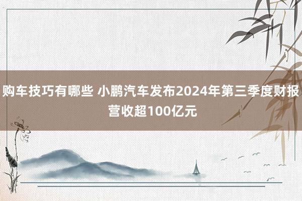 购车技巧有哪些 小鹏汽车发布2024年第三季度财报 营收超100亿元