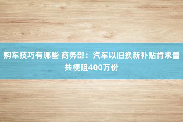 购车技巧有哪些 商务部：汽车以旧换新补贴肯求量共梗阻400万份