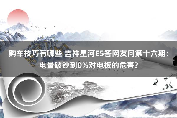 购车技巧有哪些 吉祥星河E5答网友问第十六期：电量破钞到0%对电板的危害?